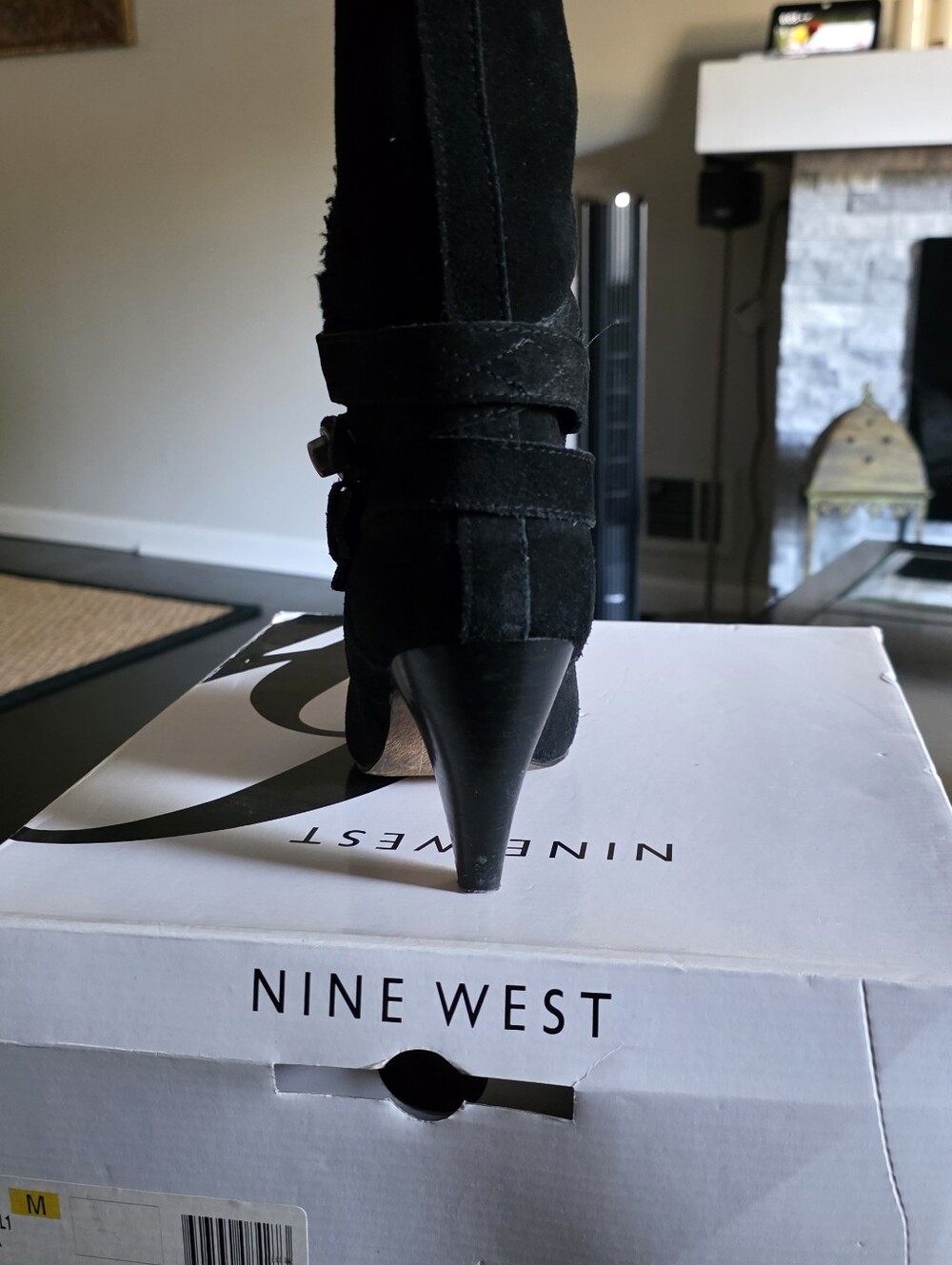Nine West Black Suede Buckle Strap Mid-Heel Ankle Boots - Picture 3 of 3